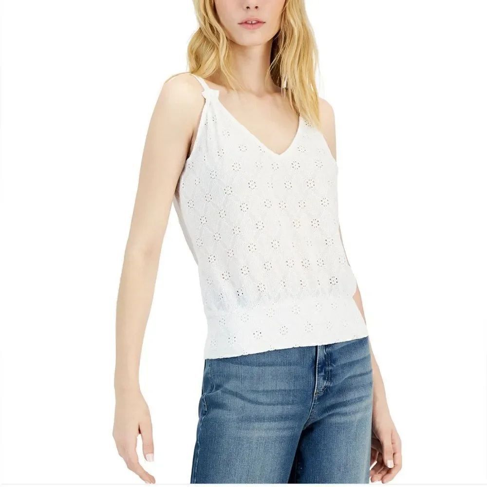 INC International Concepts Women’s Sleeveless Eyelet Knit V-Neck Top Size Large